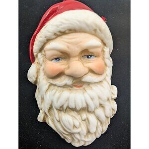 Vtg. Porcelain Santa Claus Head Christmas Ornament Hole Back For Light/Wall Hang